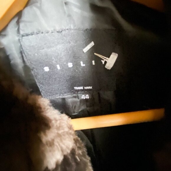 Sisley Black Wool Simple Sleek Black Double Breasted Long Coat 44 - Picture 7 of 7